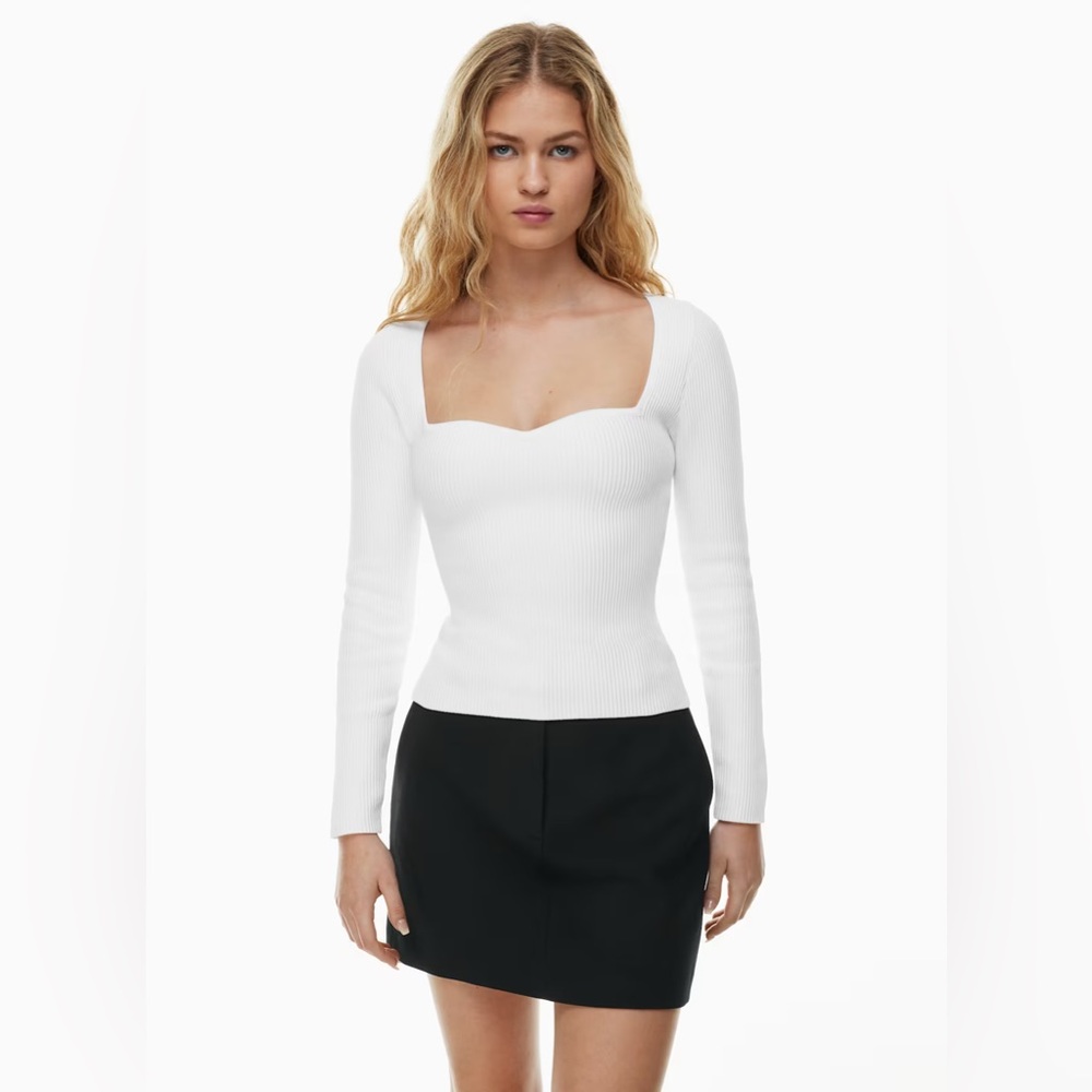 Aritzia Babaton Sculpt Knit Sweetheart Longsleeve White Ribbed Square-Neck Top L